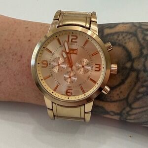 EDJ Gold Tone Chronograph Watch Oversized Statement Quartz Stainless Steel